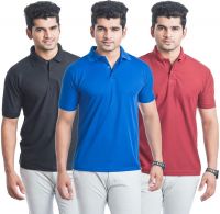 Eprilla Solid Men's Polo Neck Black, Blue, Maroon T-Shirt(Pack of 3)
