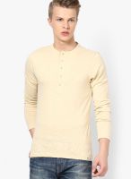 FREECULTR Beige Solid Henley T-Shirt