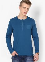 FREECULTR Blue Solid Henley T-Shirt