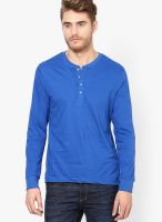 FREECULTR Blue Solid Henley T-Shirts