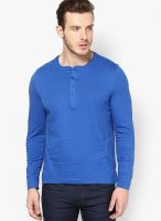 FREECULTR Blue Solid Henley T-Shirts