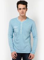 FREECULTR Blue Solid Henley T-Shirts