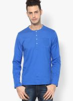 FREECULTR Blue Solid Henley T-Shirt