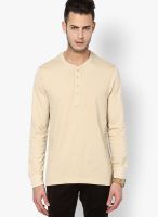 FREECULTR Cream Solid Henley T-Shirts