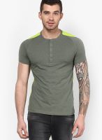 FREECULTR Green Solid Henley T-Shirts