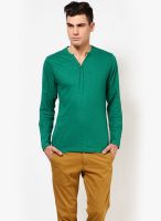 FREECULTR Green Solid Henley T-Shirts