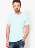 FREECULTR Ice Blue Solid Henley T-Shirts