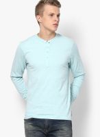 FREECULTR Ice Blue Solid Henley T-Shirt