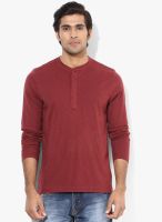 FREECULTR Maroon Solid Henley T-Shirt