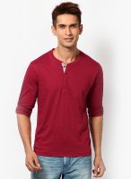 FREECULTR Maroon Solid Henley T-Shirts