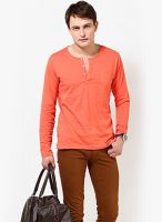 FREECULTR Orange Solid Henley T-Shirts