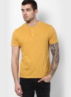 FREECULTR Yellow Solid Henley T-Shirts