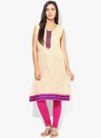 F Loop Beige Printed Chanderi Kurti