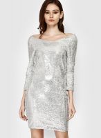 Faballey Silver Colored Solid Bodycon Dress