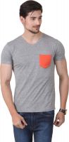 FROST Solid Men's V-neck Grey T-Shirt