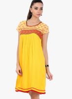 Fusion Beats Yellow Colored Printed Shift Dress