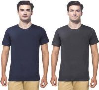 Gallop Solid Men's Round Neck Grey, Dark Blue T-Shirt(Pack of 2)