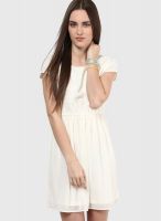 Ginger By Lifestyle Off White Colored Solid Skater Dress