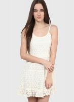 Ginger By Lifestyle Off White Colored Solid Skater Dress