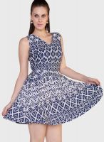 Globus Blue Colored Printed Skater Dress