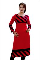 GMI Casual Striped Women's Kurti(Red, Black)