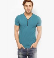 Gritstones Aqua Blue Solid Henley T-Shirt