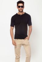 Gritstones Black Solid Henley T-Shirts