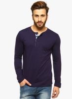 Gritstones Navy Blue Solid Henley T-Shirt