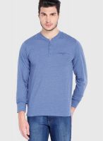 Highlander Blue Solid Henley TShirts