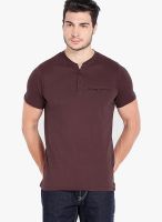 Highlander Maroon Solid Henley TShirts