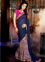 Inddus Blue Embroidered Saree
