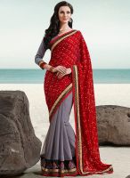 Indian Women By Bahubali Red Embroidered Saree