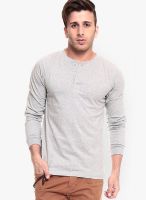 Izinc Grey Solid Henley T-Shirts