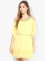 JC Collection Yellow Colored Solid Skater Dress
