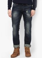 Jack & Jones Navy Blue Washed Regular Fit Jeans