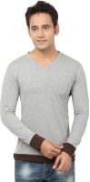 Jangoboy Solid Men's V-neck Grey T-Shirt