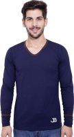 Jangoboy Solid Men's V-neck Dark Blue, Brown T-Shirt