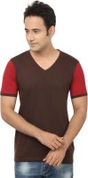 Jangoboy Solid Men's V-neck Brown, Red T-Shirt