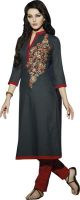 Jiya Party, Festive Self Design, Embroidered Women's Kurti(Grey)