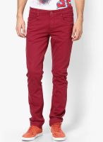 John Players Solid Maroon Slim Fit Jeans