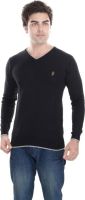 Kalrav Solid Men's V-neck Black T-Shirt