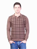 Kalt Self Design Men's Polo Neck Brown T-Shirt
