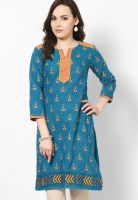 Karigari Aqua Blue Printed Kurtis