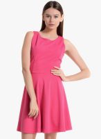 Kazo Pink Colored Solid Skater Dress