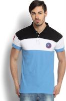 Kingaroo Solid Men's Polo Neck Black, White, Blue T-Shirt