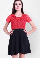 La Zoire Red Colored Embroidered Skater Dress
