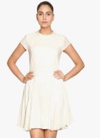 Label Ritu Kumar Off White Colored Embroidered Skater Dress