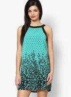 Lara Karen Green Colored Printed Skater Dress