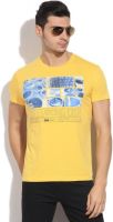 Lee Printed Men's Round Neck Yellow T-Shirt