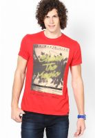 Lee Red Printed Round Neck T-Shirts